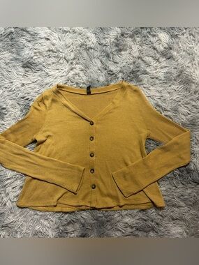 Cozy V-Neck Button-Front Cardigan in Mustard Yellow